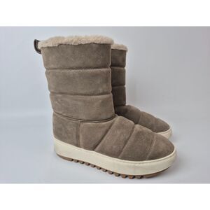 Aquatalia Women's Grey Alcee Quilted Suede Snow Boots Size 8.5 M